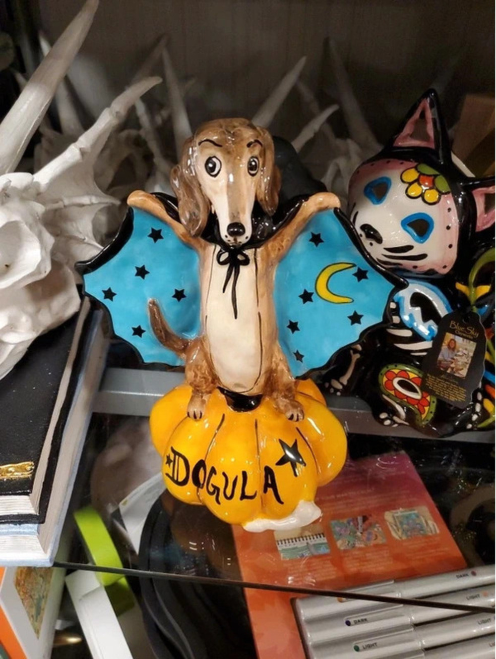 Blue Sky Clayworks Heather Goldminc Dogula Vampire Dachshund Halloween Figurine